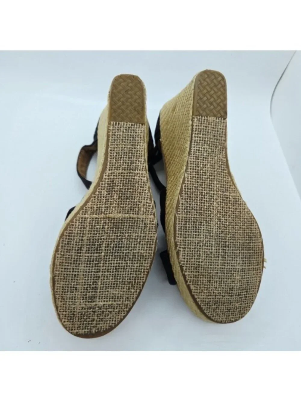 Toms Sienna Black Ankle Strap Espadrille Wedge Sandals Women's Size 9